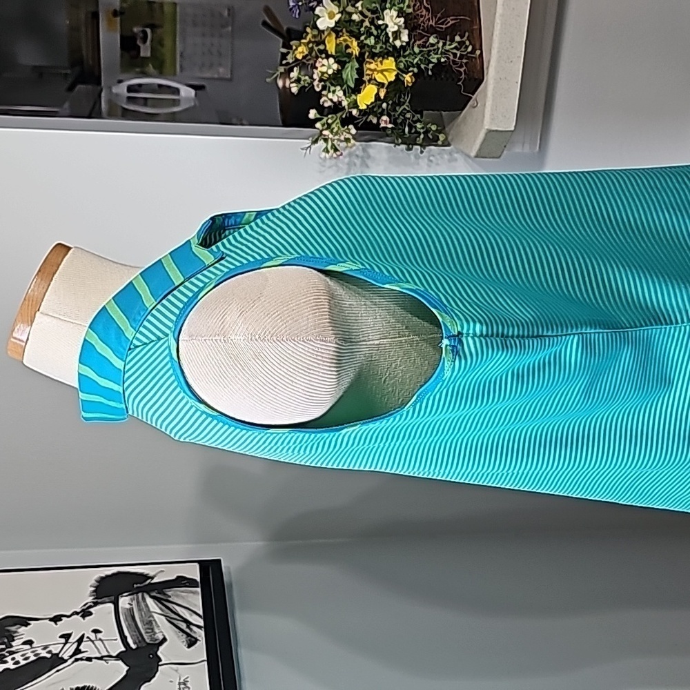 Bette & court pin striped, green/blue golf shirt active wear. V neck. Size XL. - Picture 4 of 10